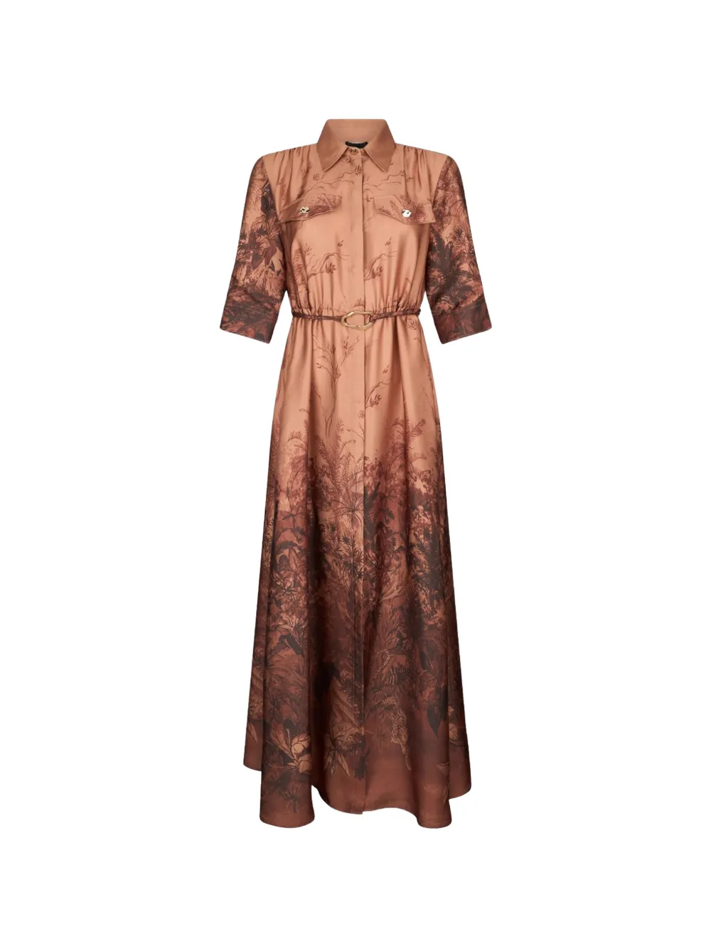 LIU JO printed belted shirt maxi dress - Nude