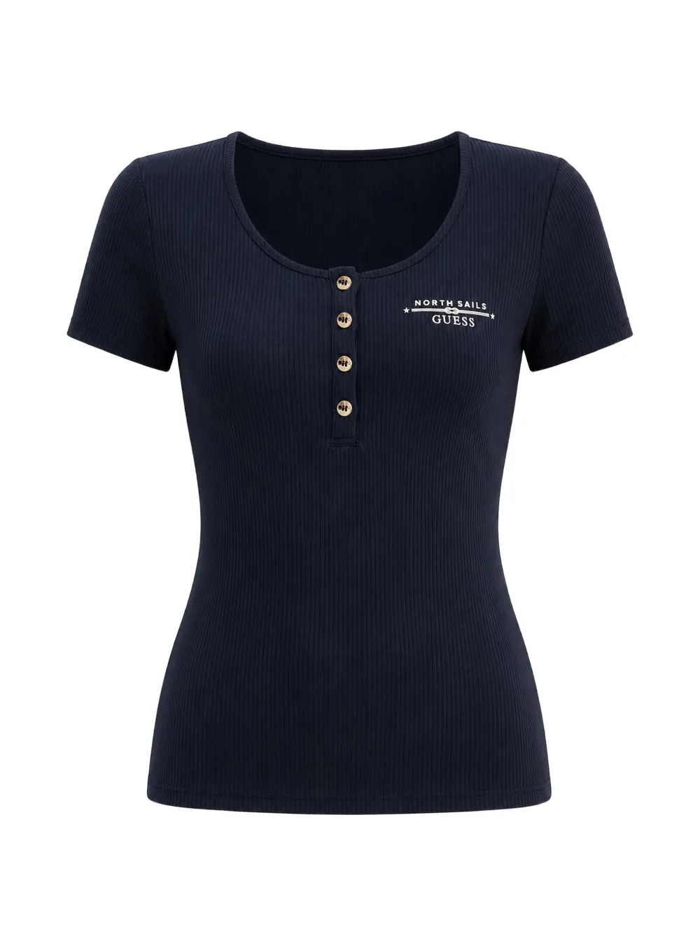 GUESS USA x North Sails ribbed-knit logo-print T-shirt - Blu