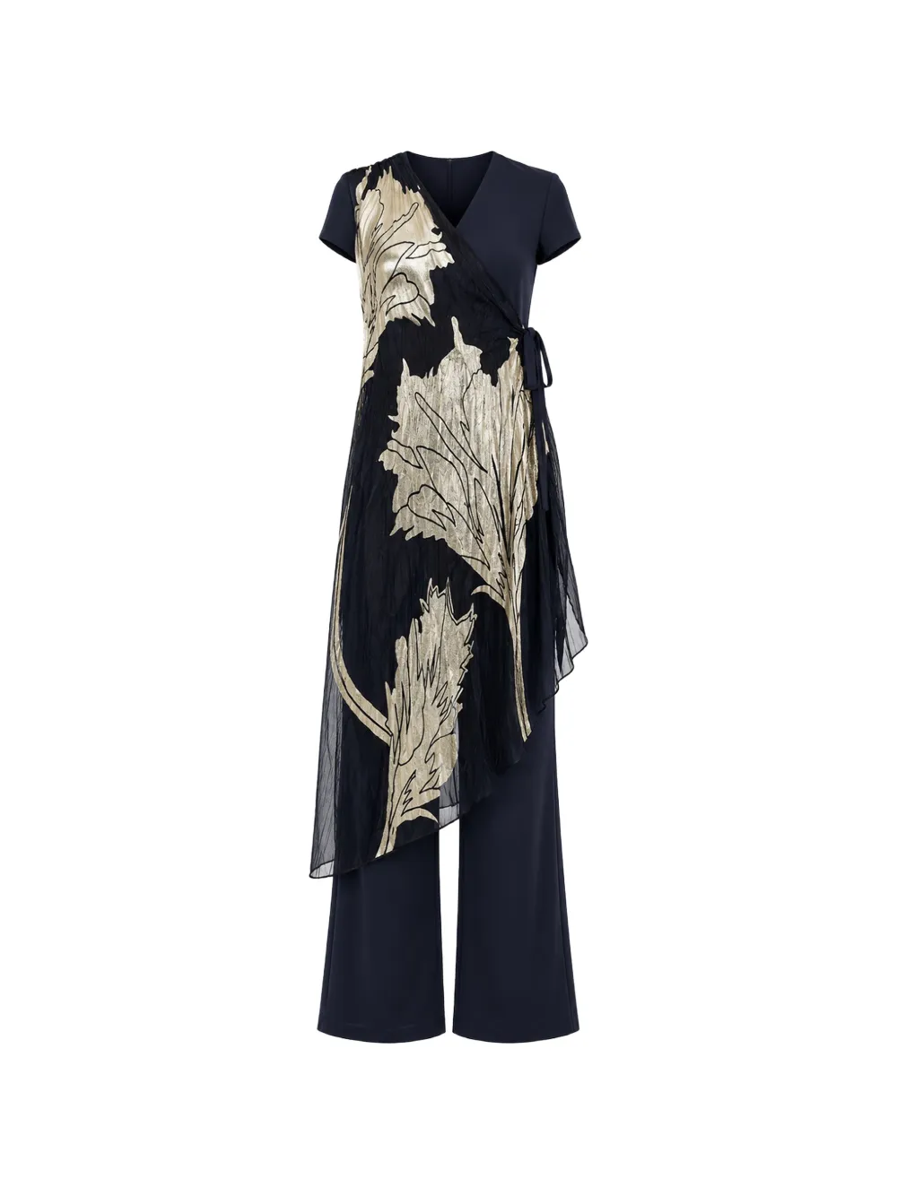 FRANK LYMAN leaf-print asymmetric jumpsuit - Blu