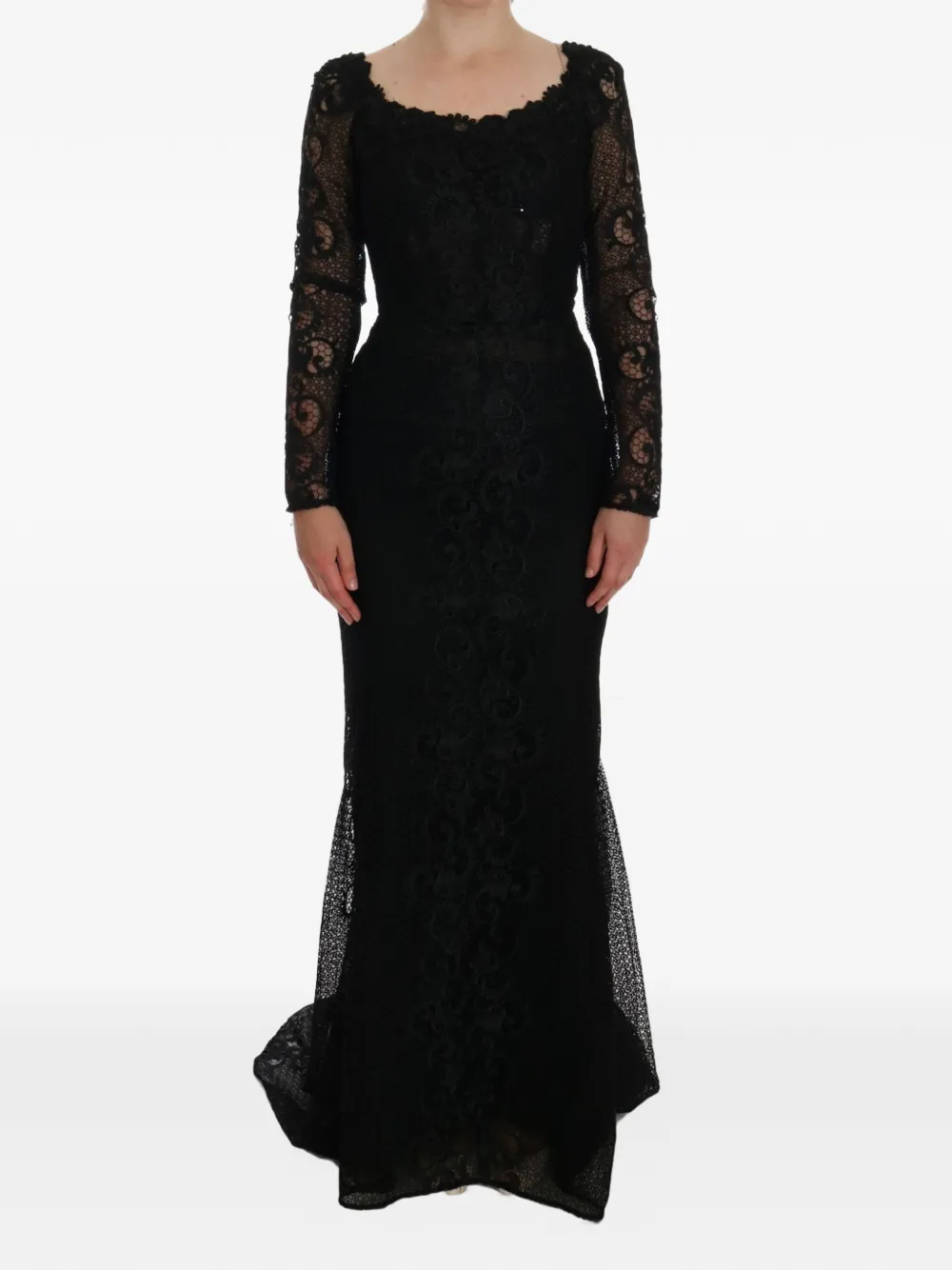 Dolce & Gabbana Abito lungo in pizzo a fiori - Nero