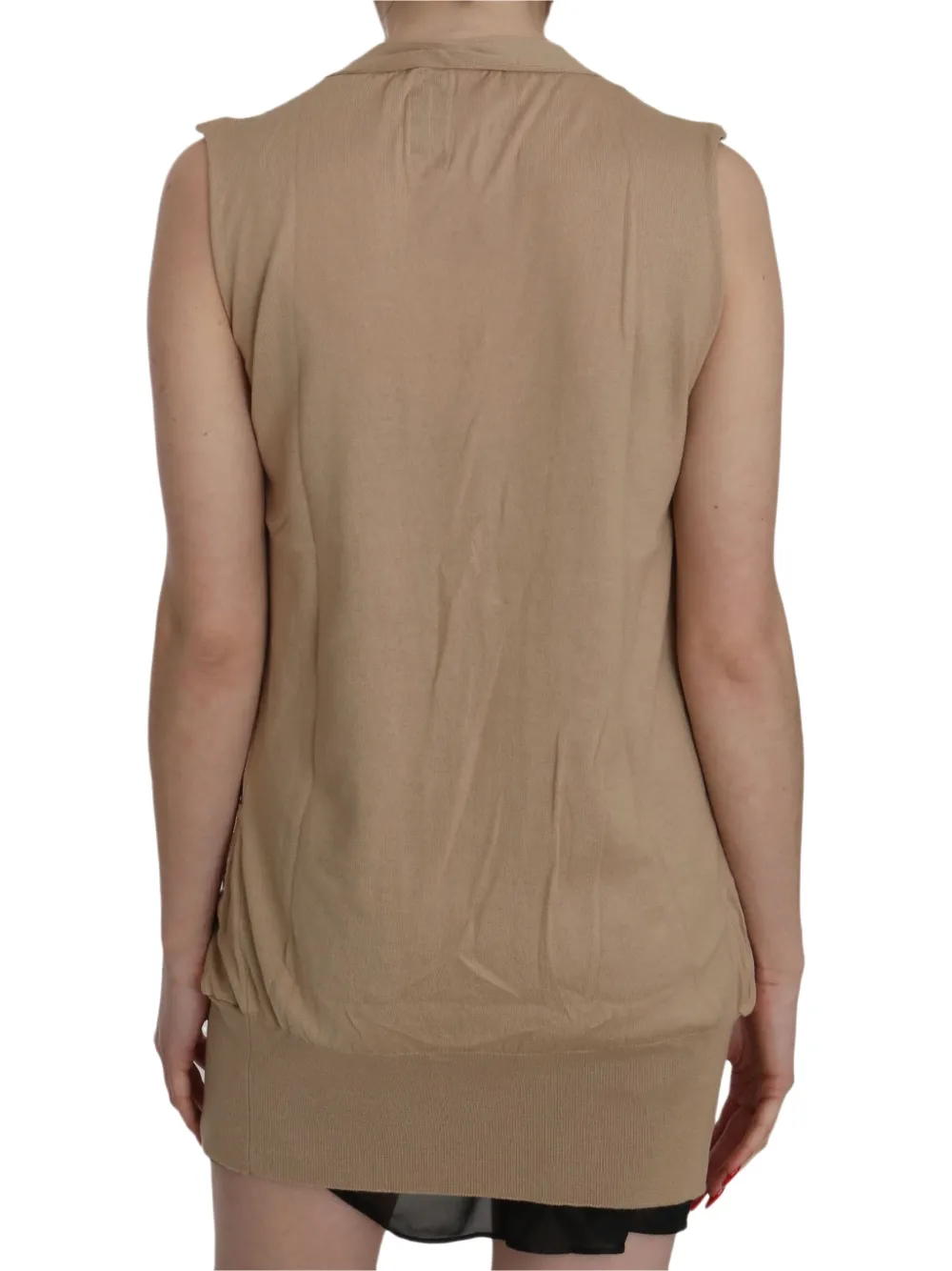 Pink Memories Gedrapeerd mouwloos vest Beige
