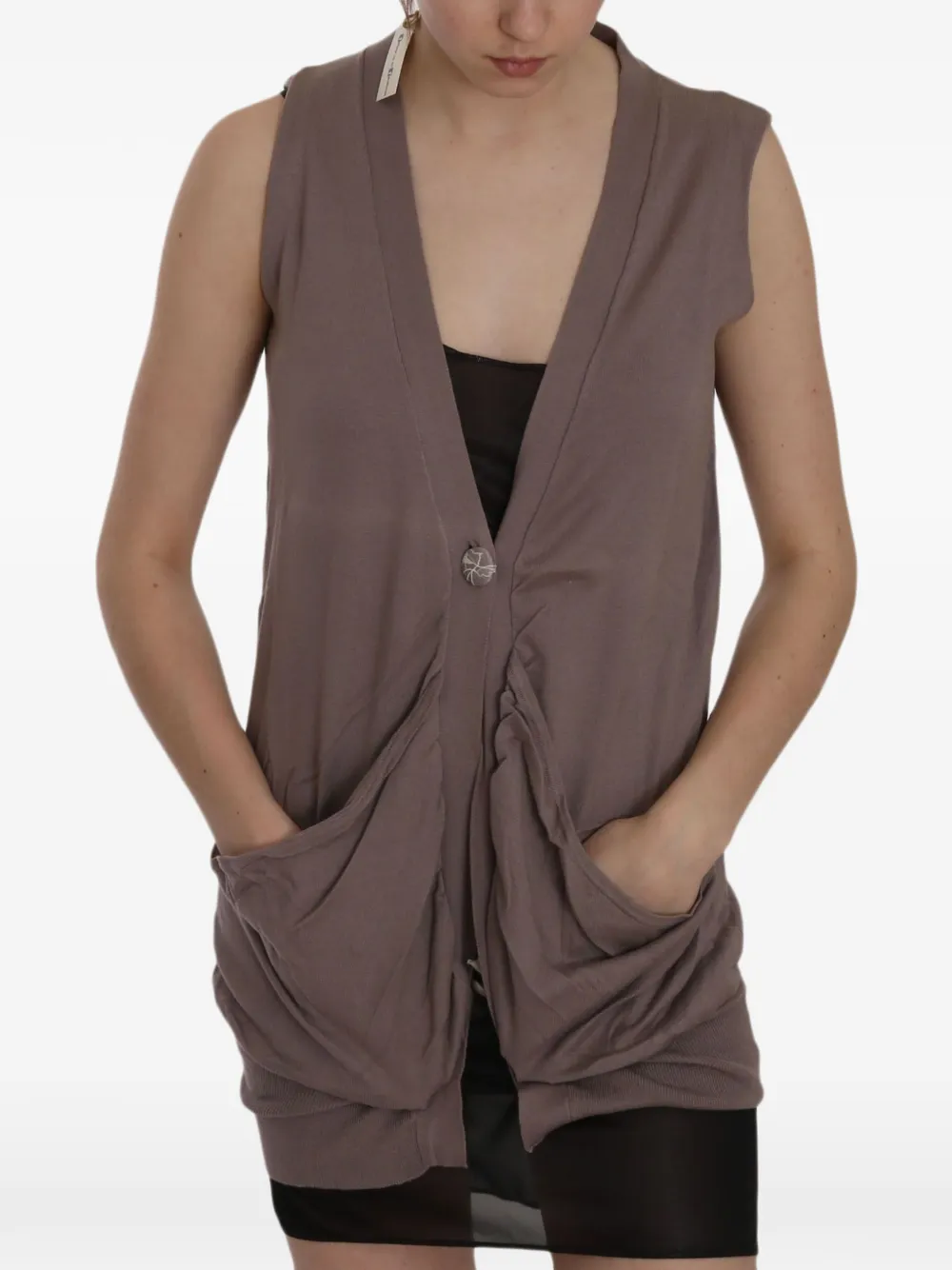 Pink Memories sleeveless patch-pocket cardigan