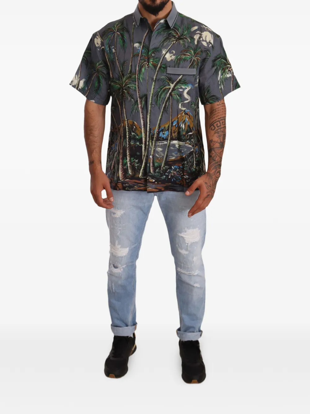 Dolce & Gabbana Hemd mit tropischem Print - Grau