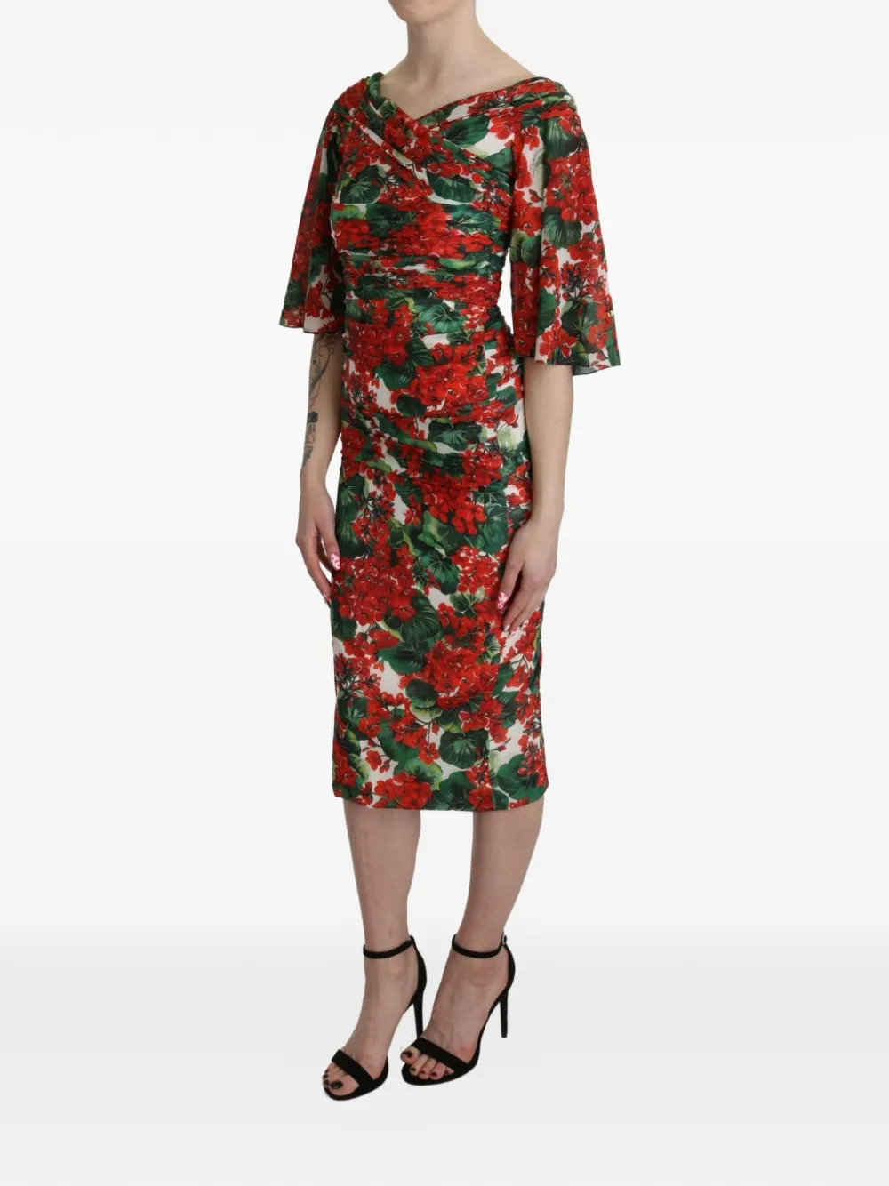 Dolce & Gabbana Midi-jurk met bloemenprint Rood