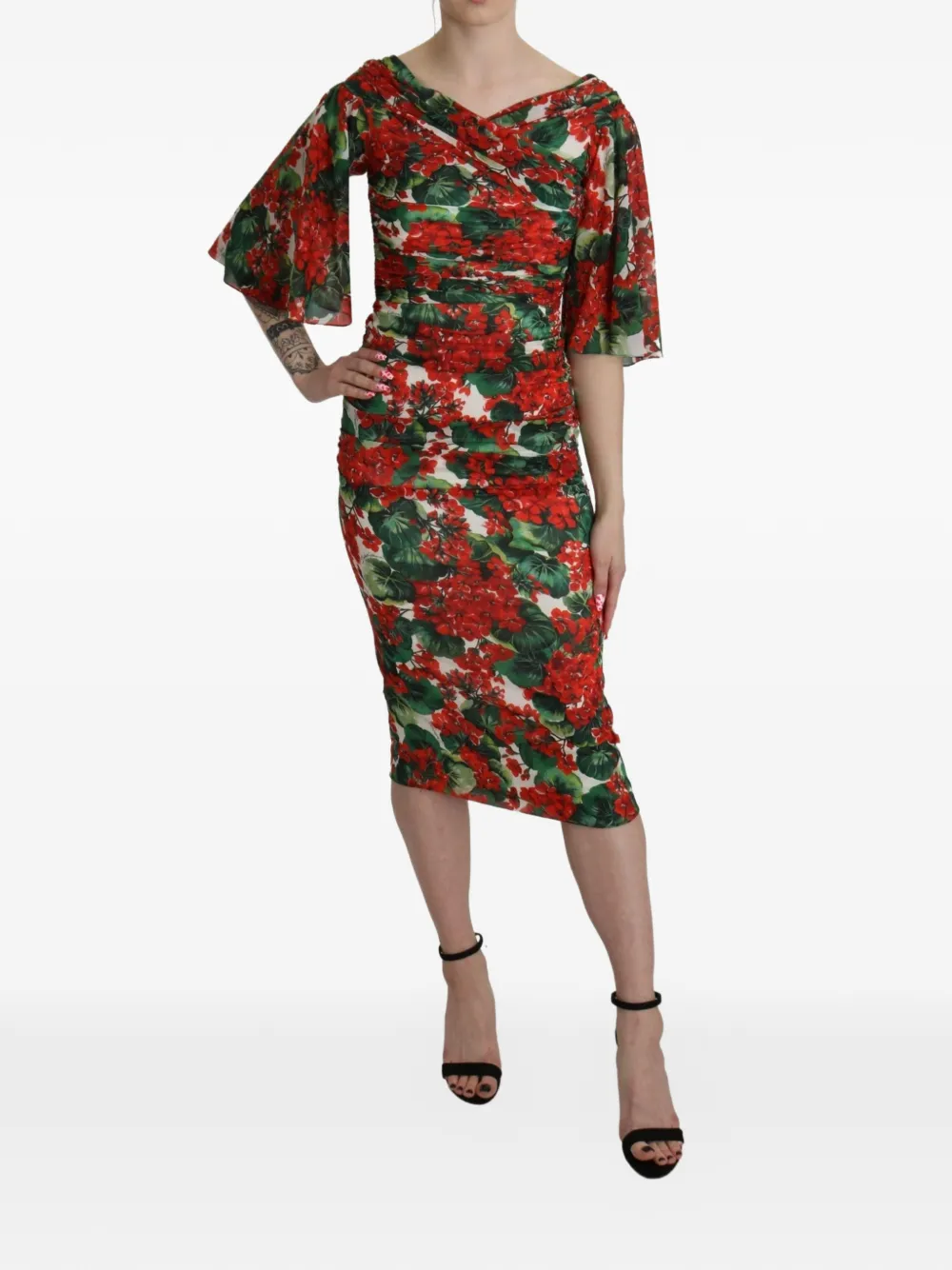 Dolce & Gabbana Abito arricciato a fiori - Rosso
