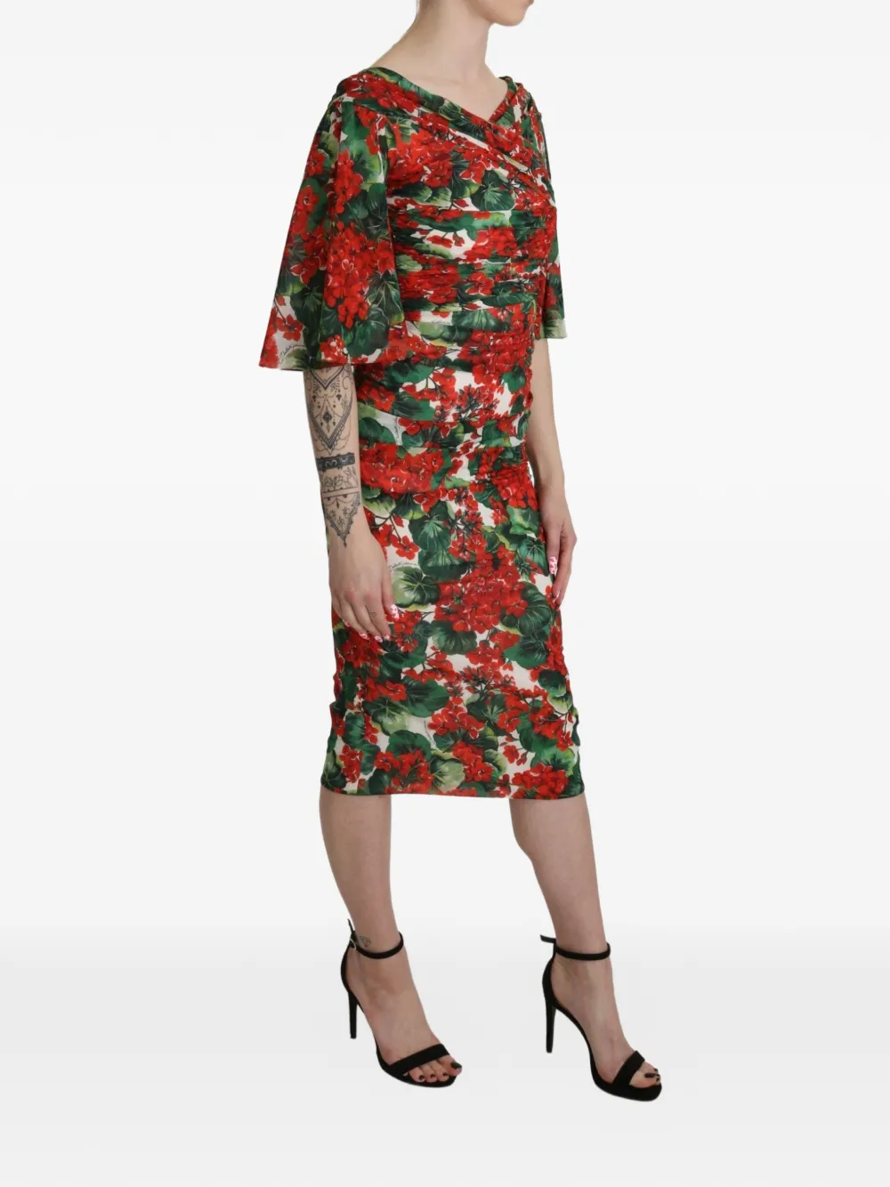 Dolce & Gabbana Midi-jurk met bloemenprint Rood