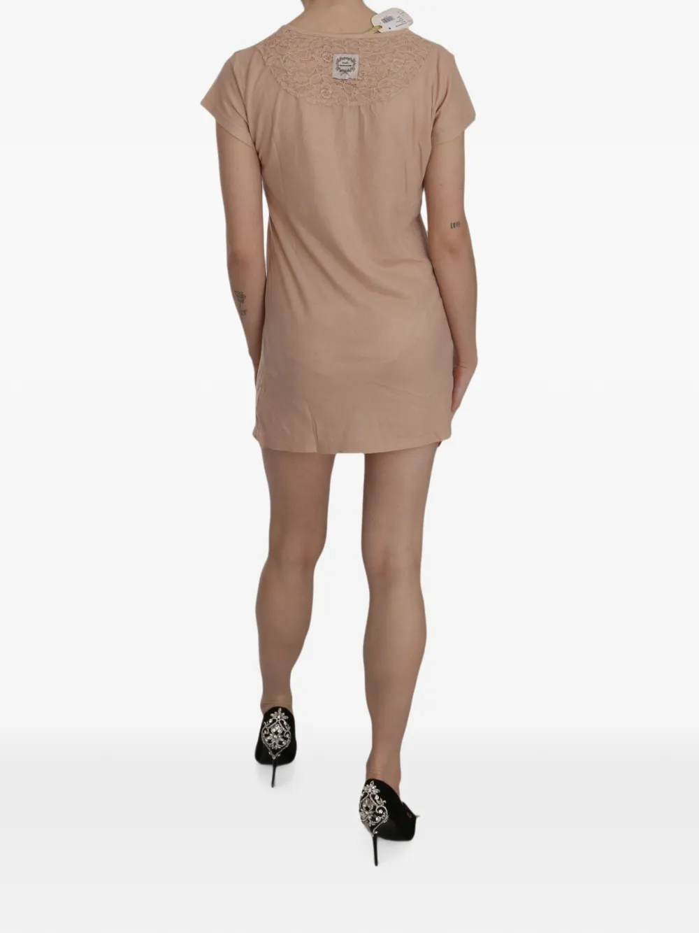 Pink Memories lace-appliqué short-sleeve mini dress