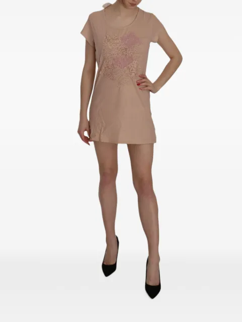 Pink Memories lace-appliqué short-sleeve mini dress