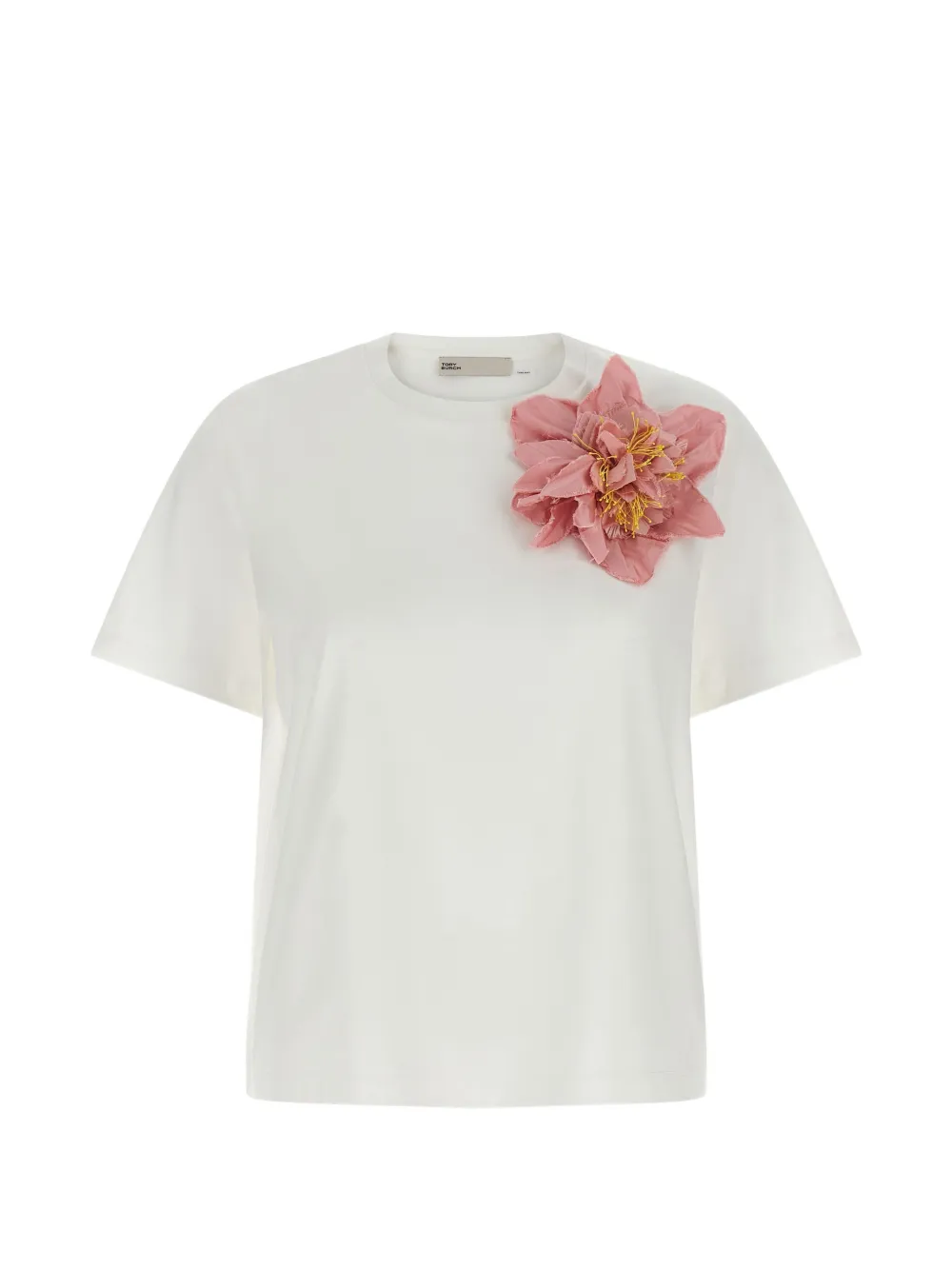 Tory Burch floral-appliqué removable-pin T-shirt - Weiß