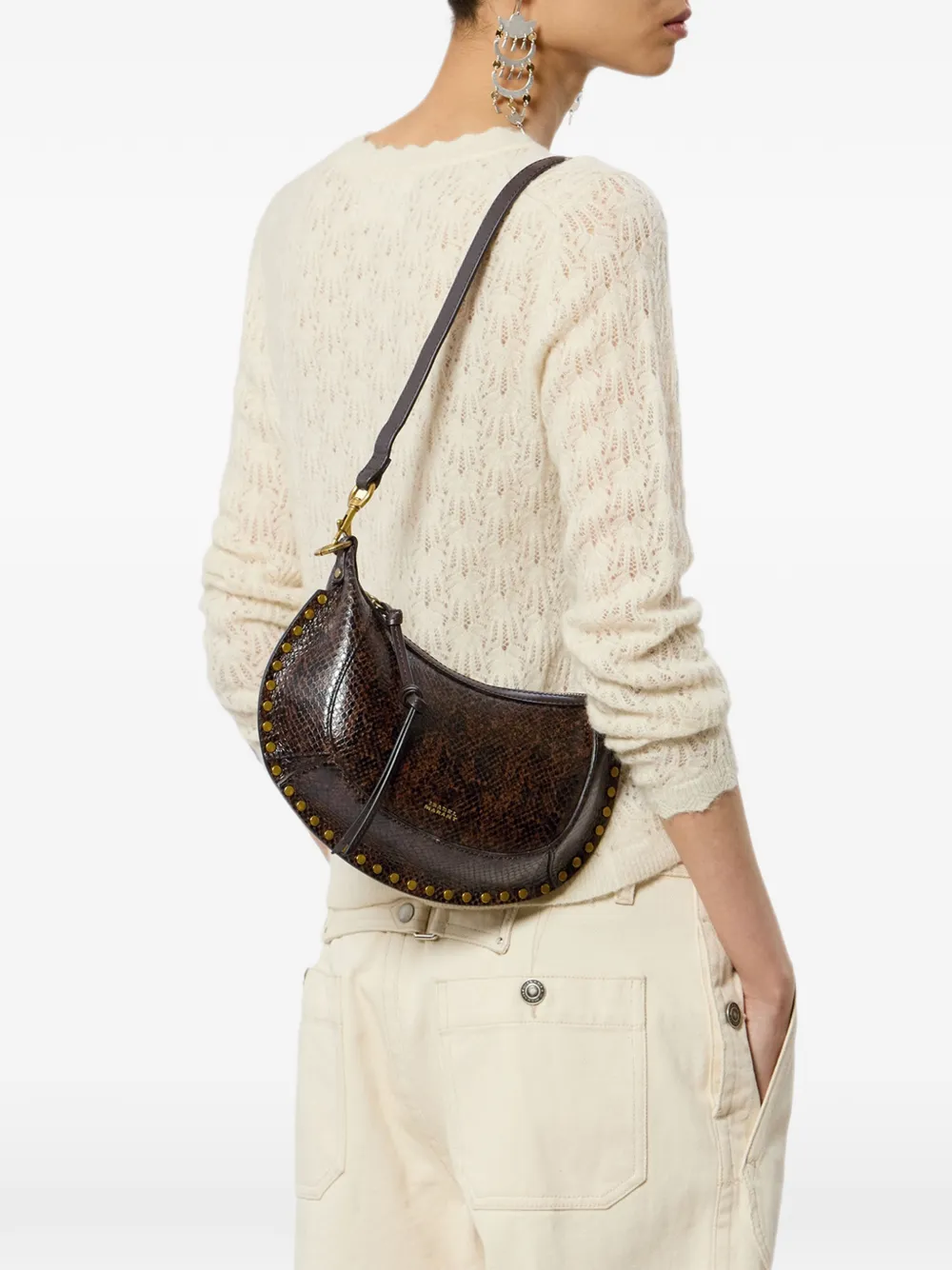 ISABEL MARANT Oskan Moon leren schoudertas met python-effect Bruin