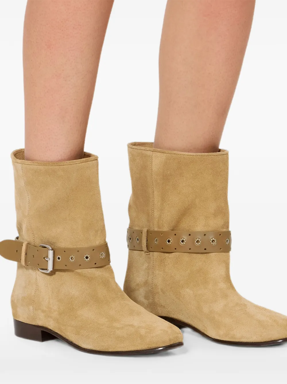ISABEL MARANT Reena buckled suede ankle boots Beige