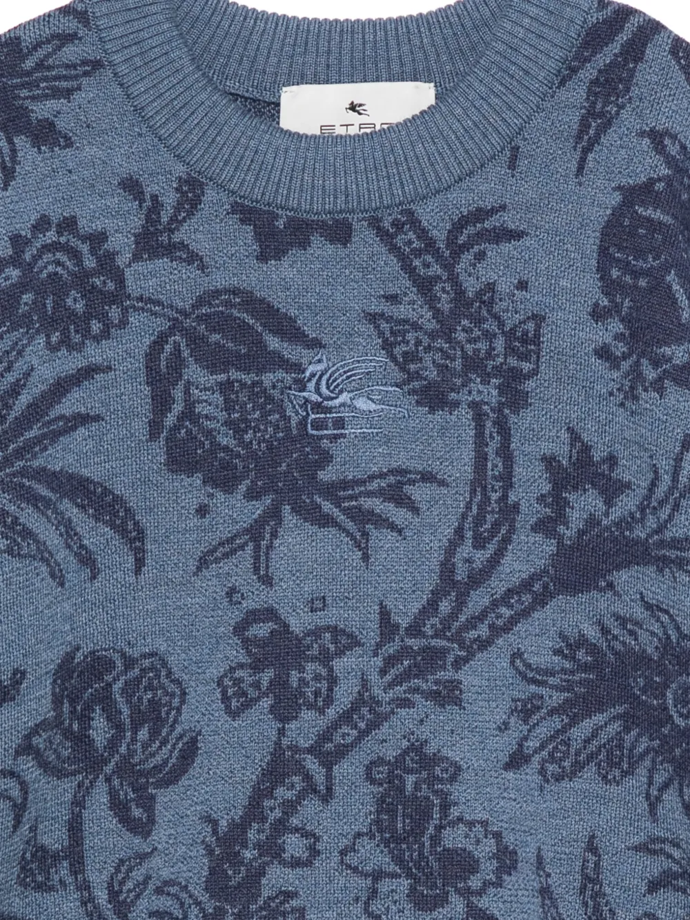 ETRO KIDS Trui met Pegasus-patroon en bloemen-intarsia Blauw