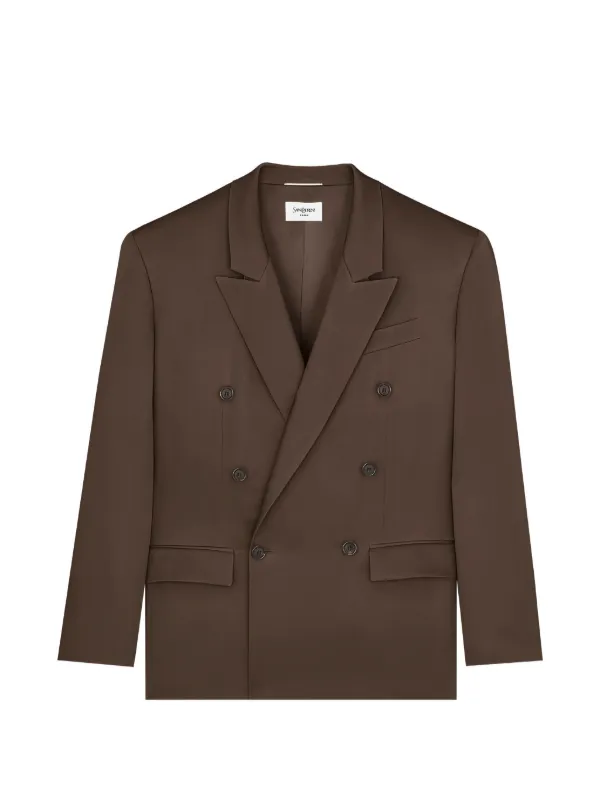 Saint Laurent Double-breasted Jacket in Silk in Brown
