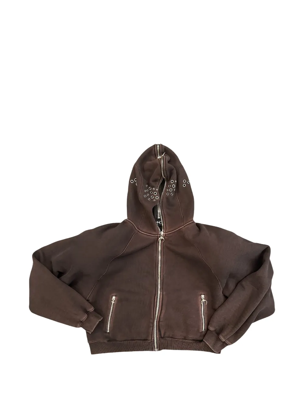 THUG CLUB Gladiator bulk-shoulder eyelet-embellished hoodie - Marrone