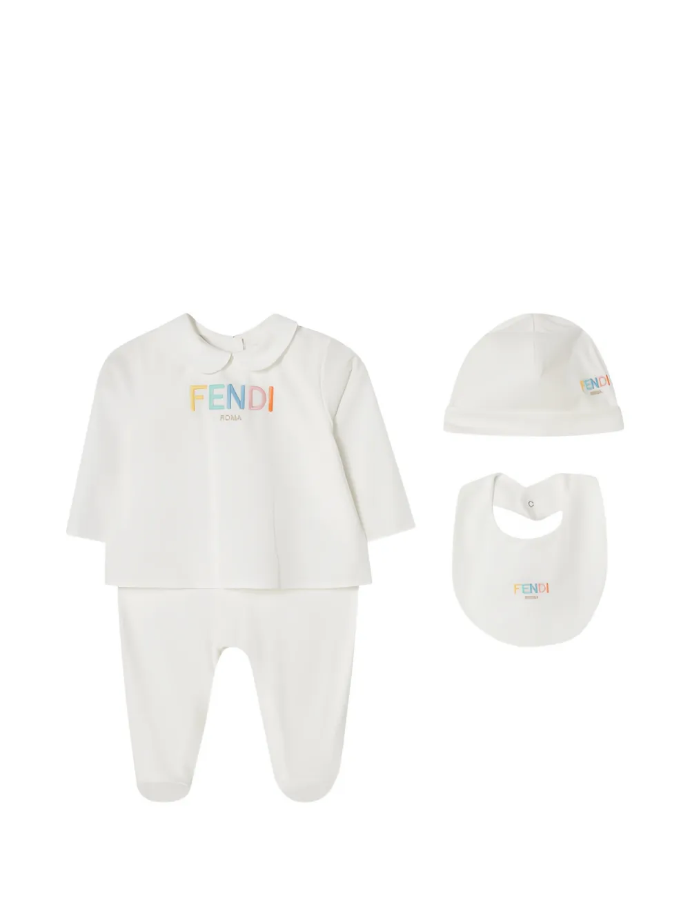 Fendi Kids logo-embroidered Peter Pan-collar trousers set - Bianco
