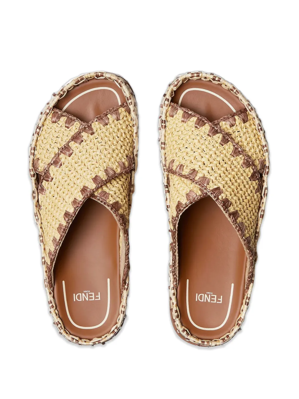 FENDI crossover woven flat sandals Beige