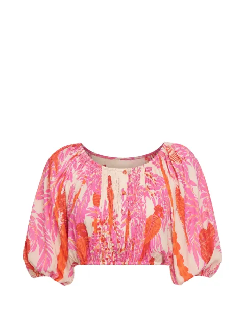 Poupette St Barth palm-leaf print puff-sleeve top