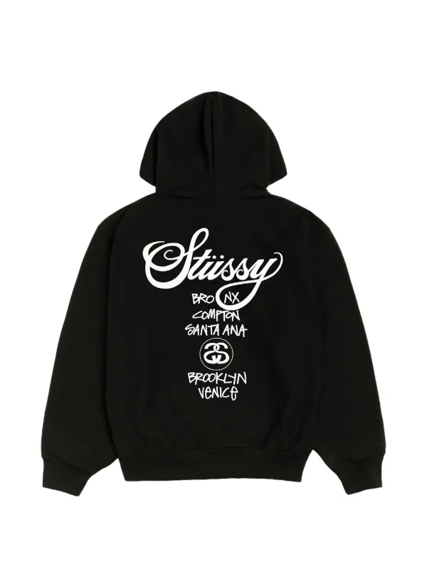 Stüssy World Tour zip-up Hoodie | Black | FARFETCH