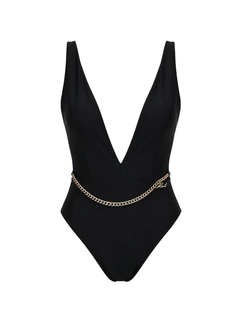 Karl Lagerfeld chain-belt plunge-neck swimsuit - Nero