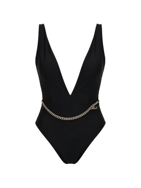 Karl Lagerfeld chain-belt plunge-neck swimsuit