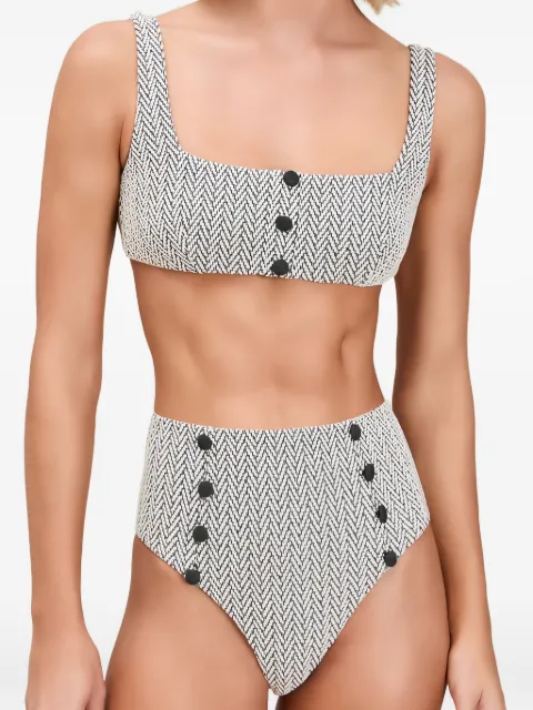 Devon herringbone-pattern button-detail bikini