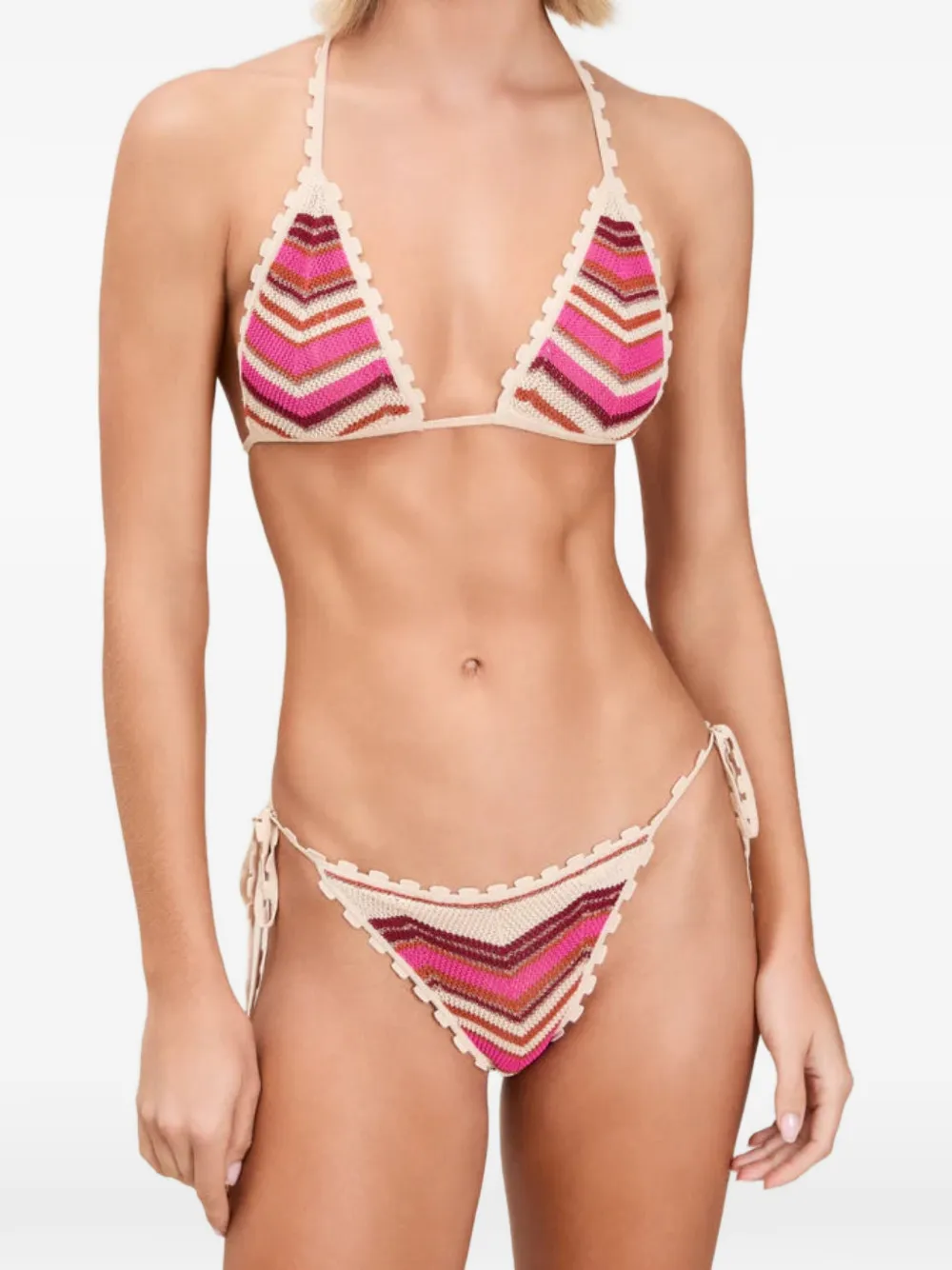 Devon chevron-knit bikini - Rosa