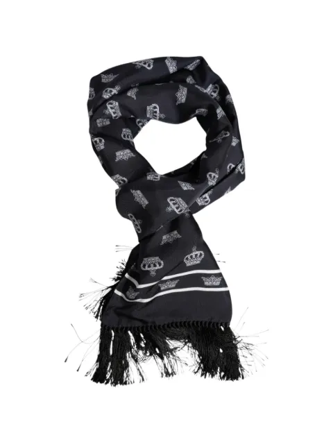 Dolce & Gabbana crown-print fringed scarf