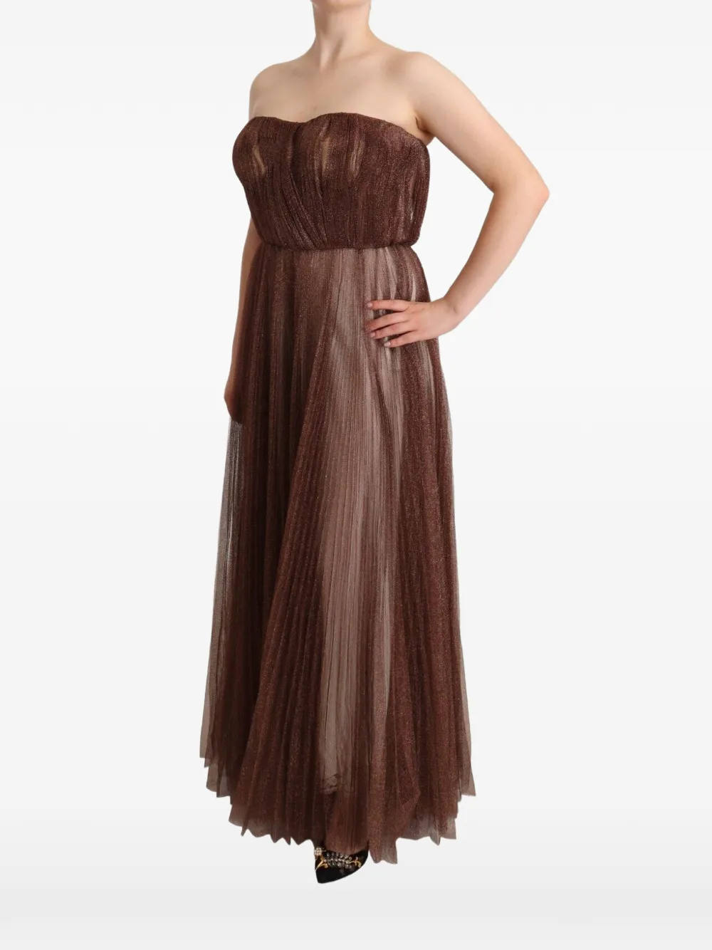 Dolce & Gabbana Geplooide maxi-jurk met glitters Bruin