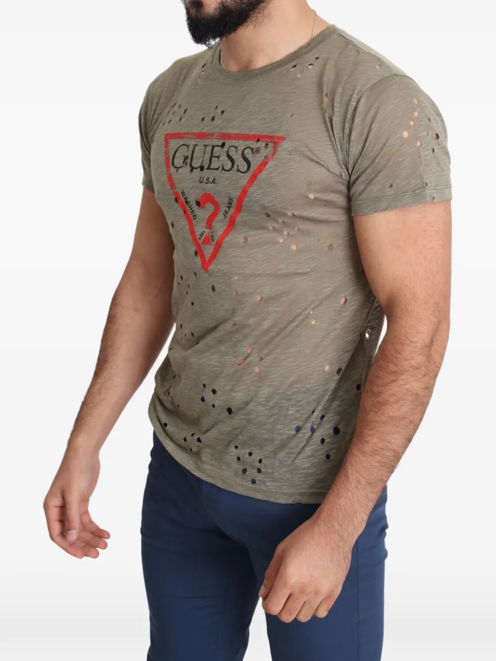 GUESS USA Gerafeld T-shirt met logoprint Bruin