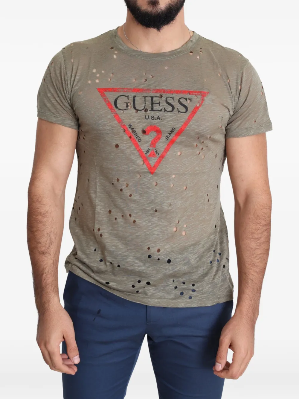GUESS USA T-shirt con logo effetto vissuto - Marrone