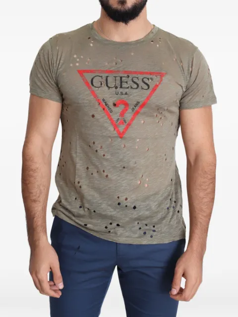 GUESS USA distressed logo-print T-shirt