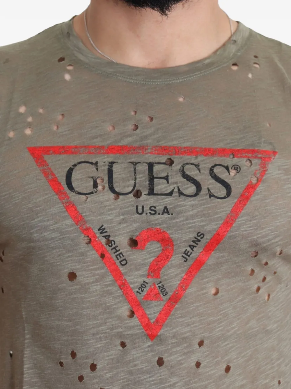 GUESS USA Gerafeld T-shirt met logoprint Bruin