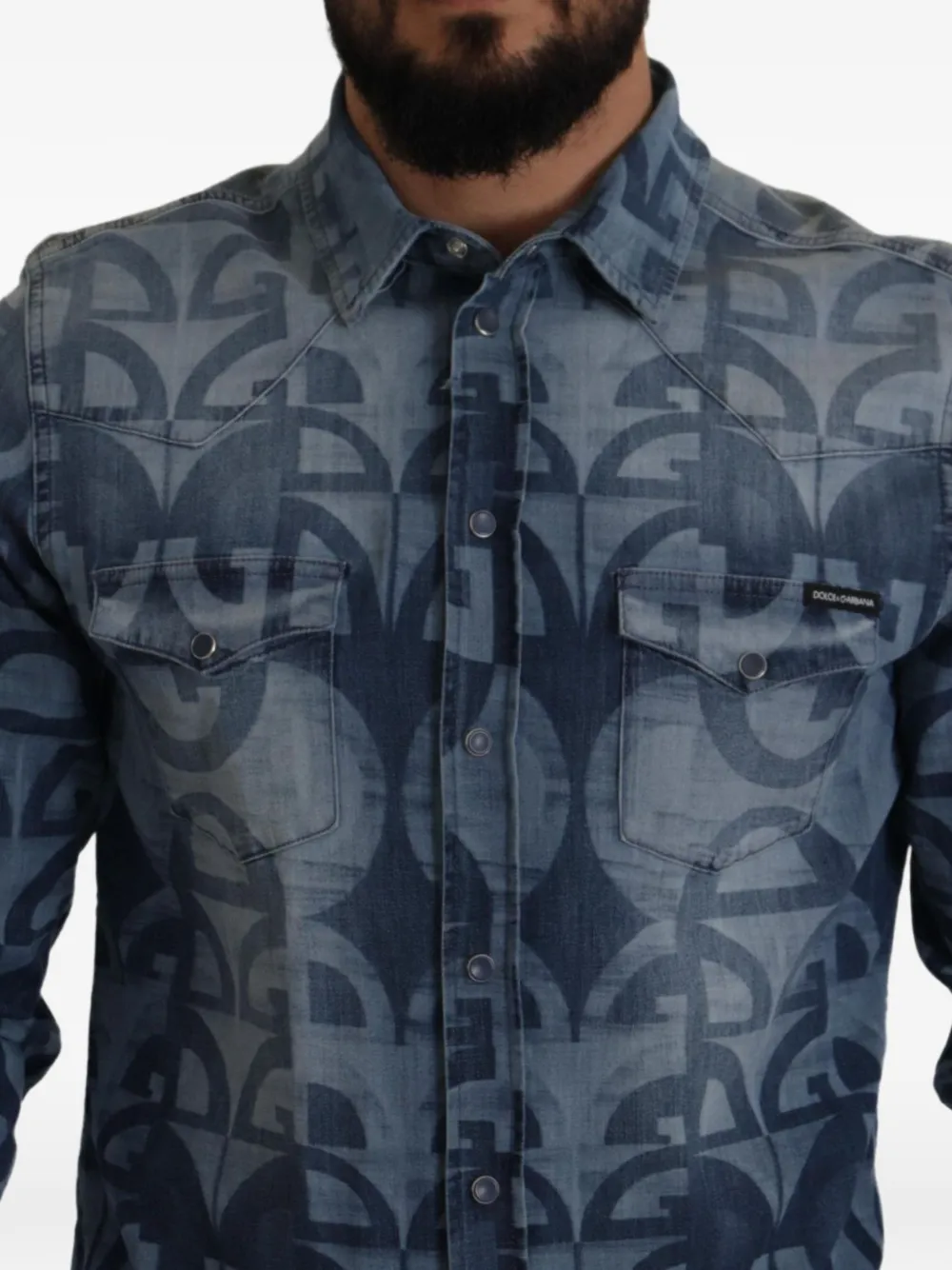 Dolce & Gabbana Denim overhemd met DG logoprint Blauw