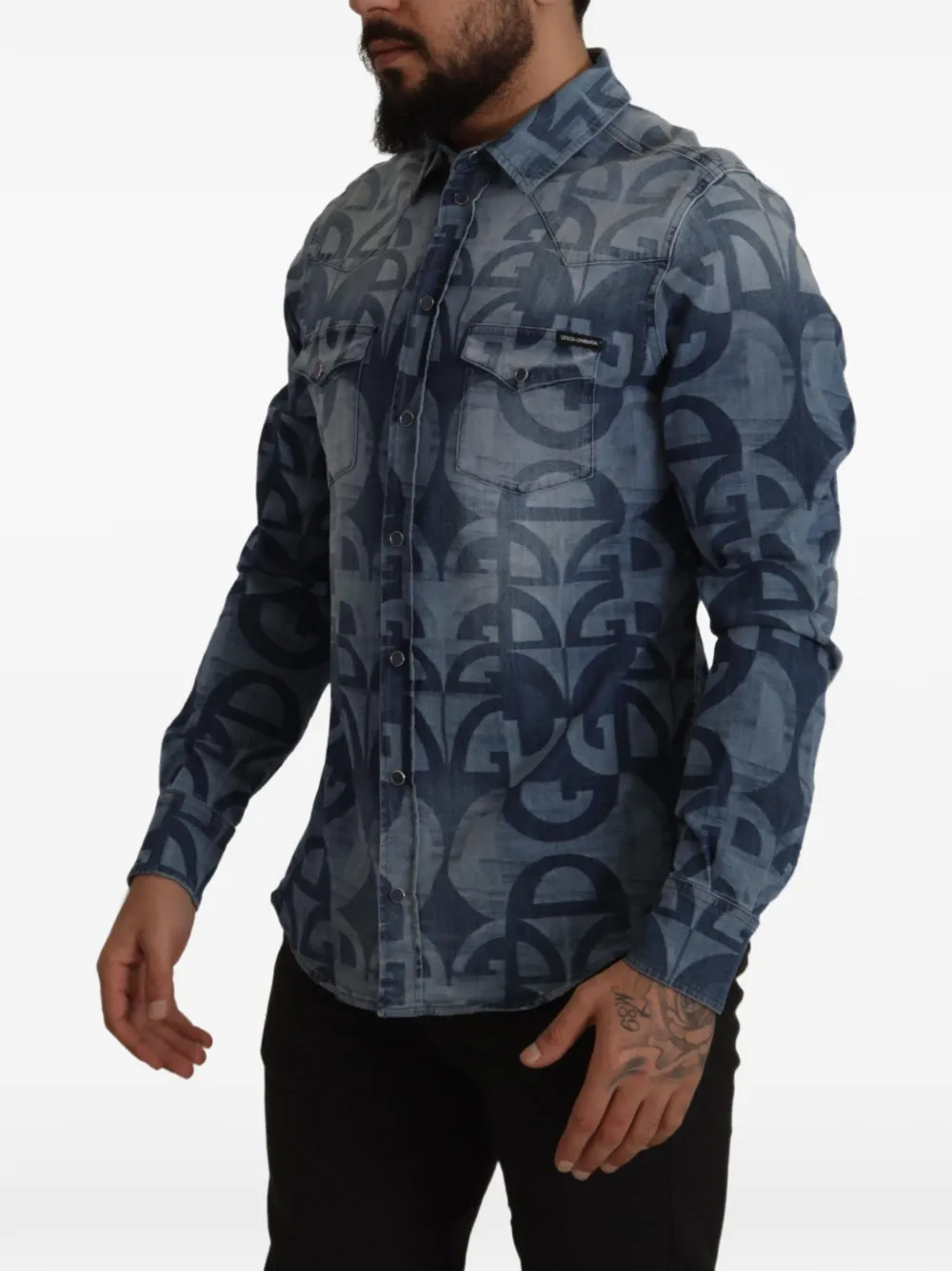 Dolce & Gabbana Denim overhemd met DG logoprint Blauw