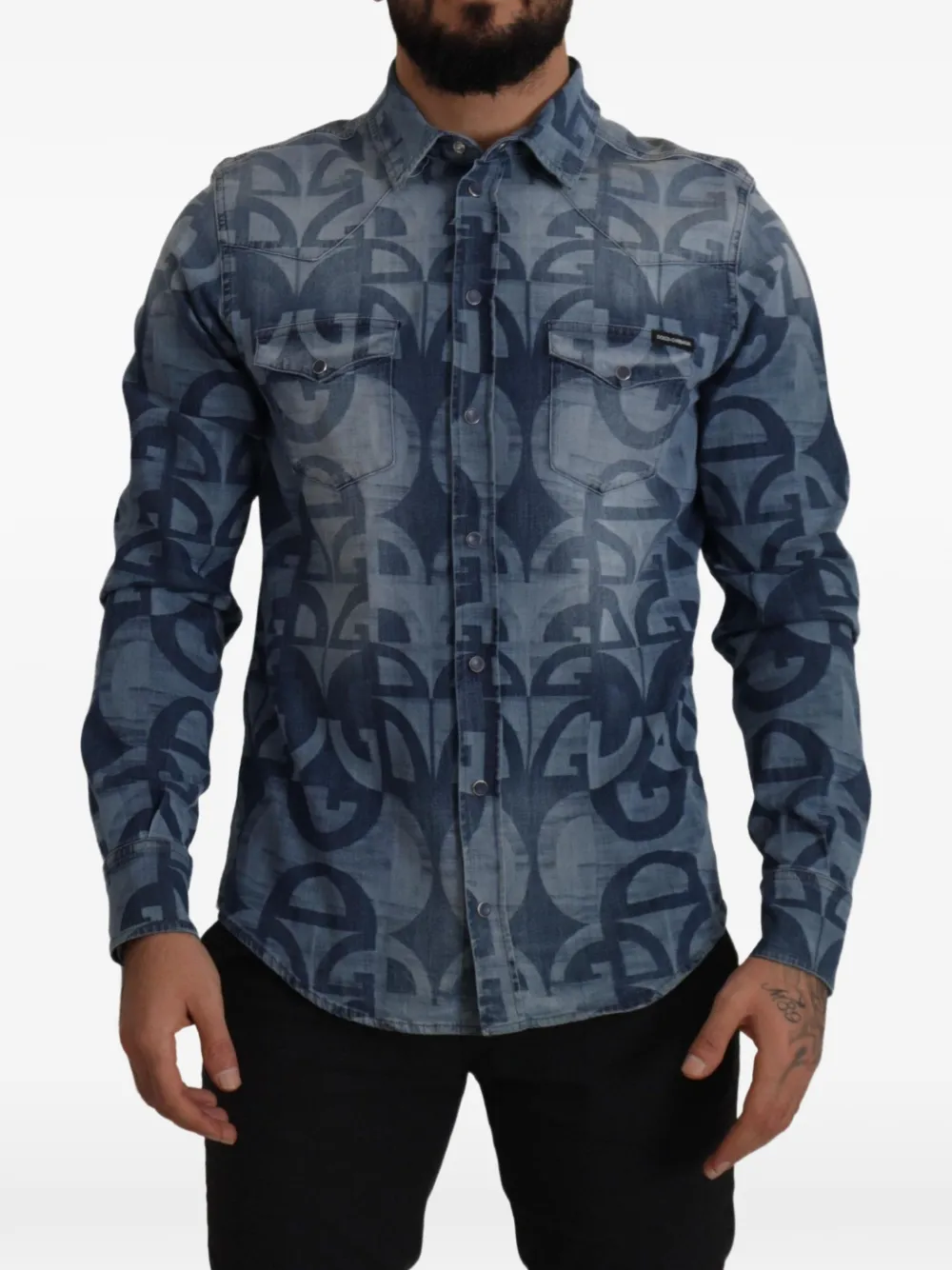 Dolce & Gabbana Denim overhemd met DG logoprint Blauw