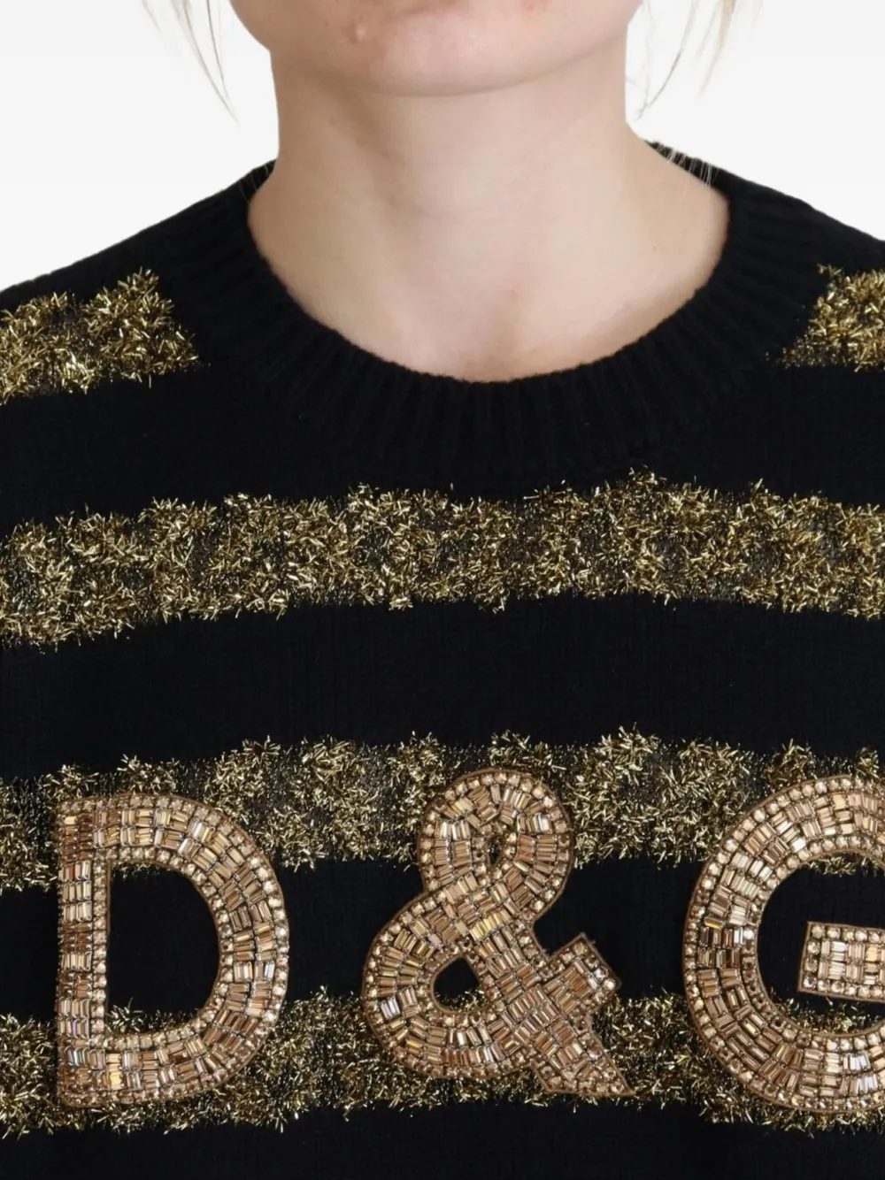 Dolce & Gabbana D&G gestreepte trui verfraaid met kristallen Zwart