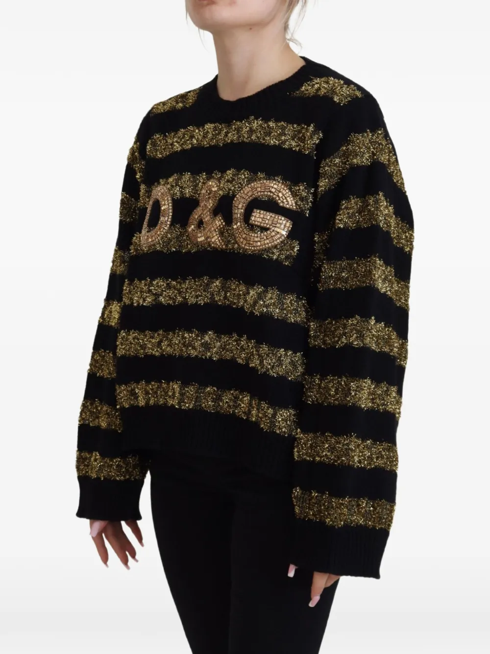 Dolce & Gabbana D&G gestreepte trui verfraaid met kristallen Zwart