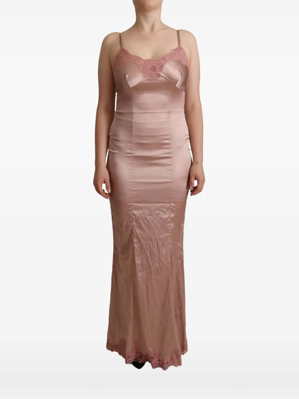 Dolce & Gabbana Abito lungo con finiture in pizzo - Rosa