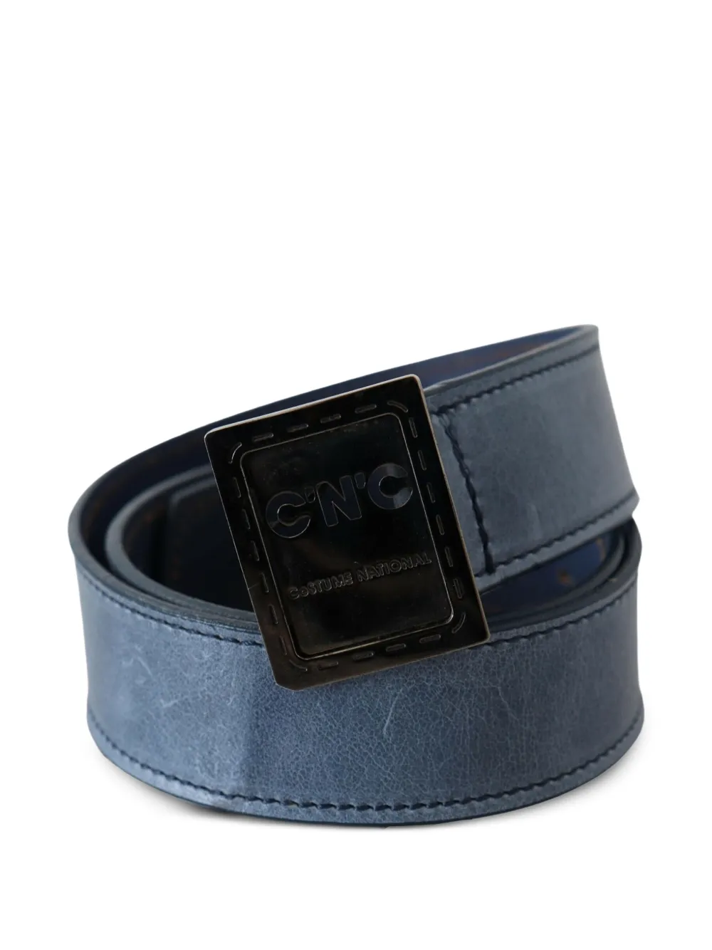 Costume National Riem van gerafeld leer met logogesp Blauw