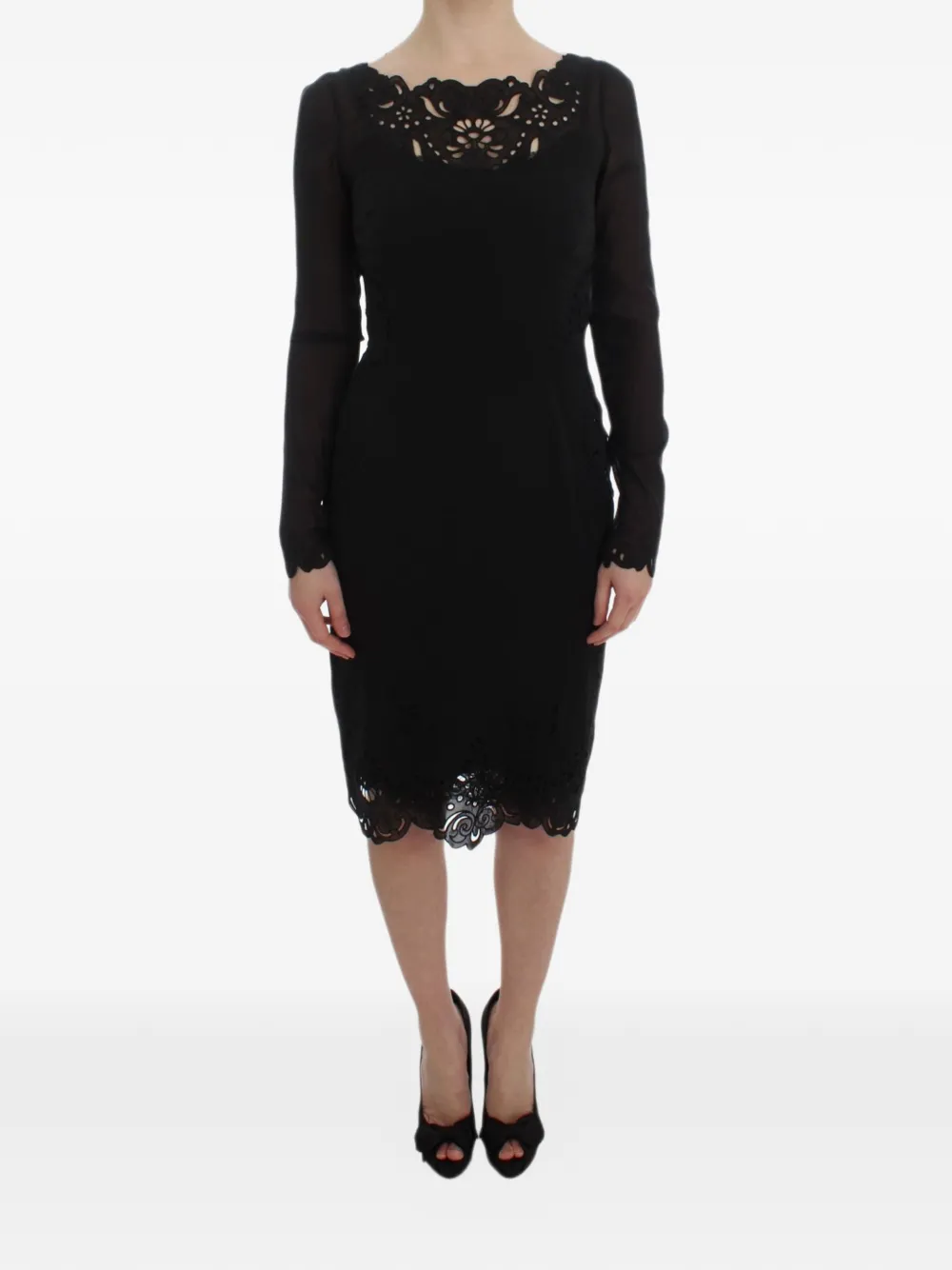 Dolce & Gabbana Abito midi con dettagli a taglio laser - Nero