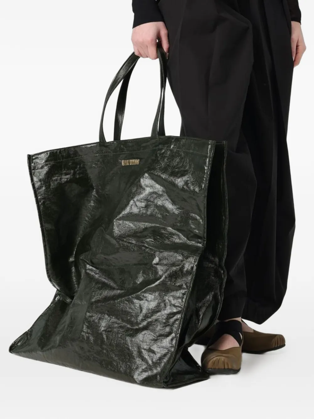 Uma Wang logoprint shopper met gekreukt effect Groen