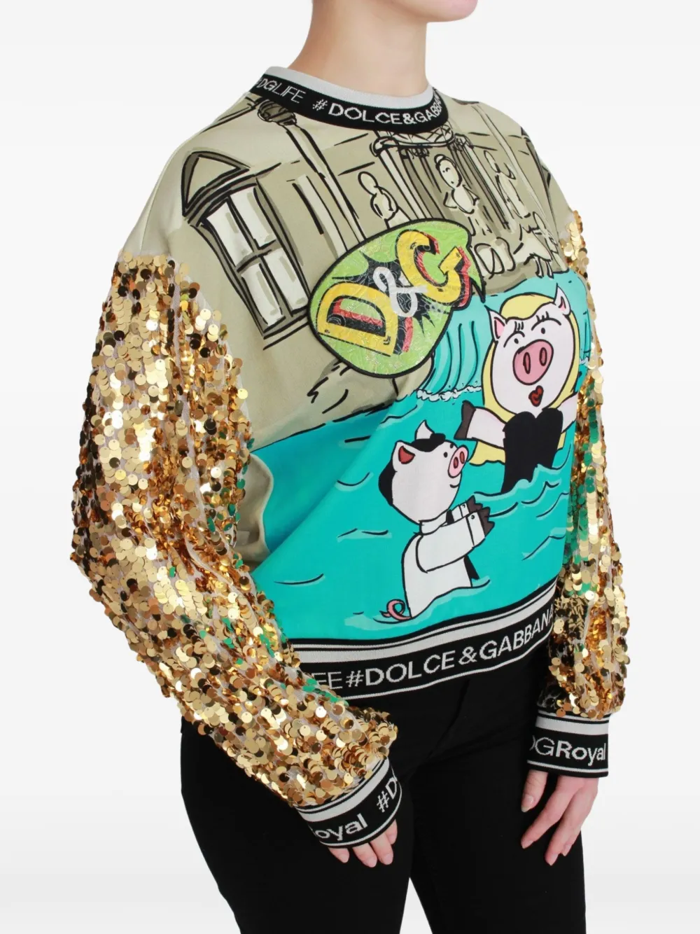 Dolce & Gabbana Paillettenverzierter Pullover mit grafischem Print - Nude