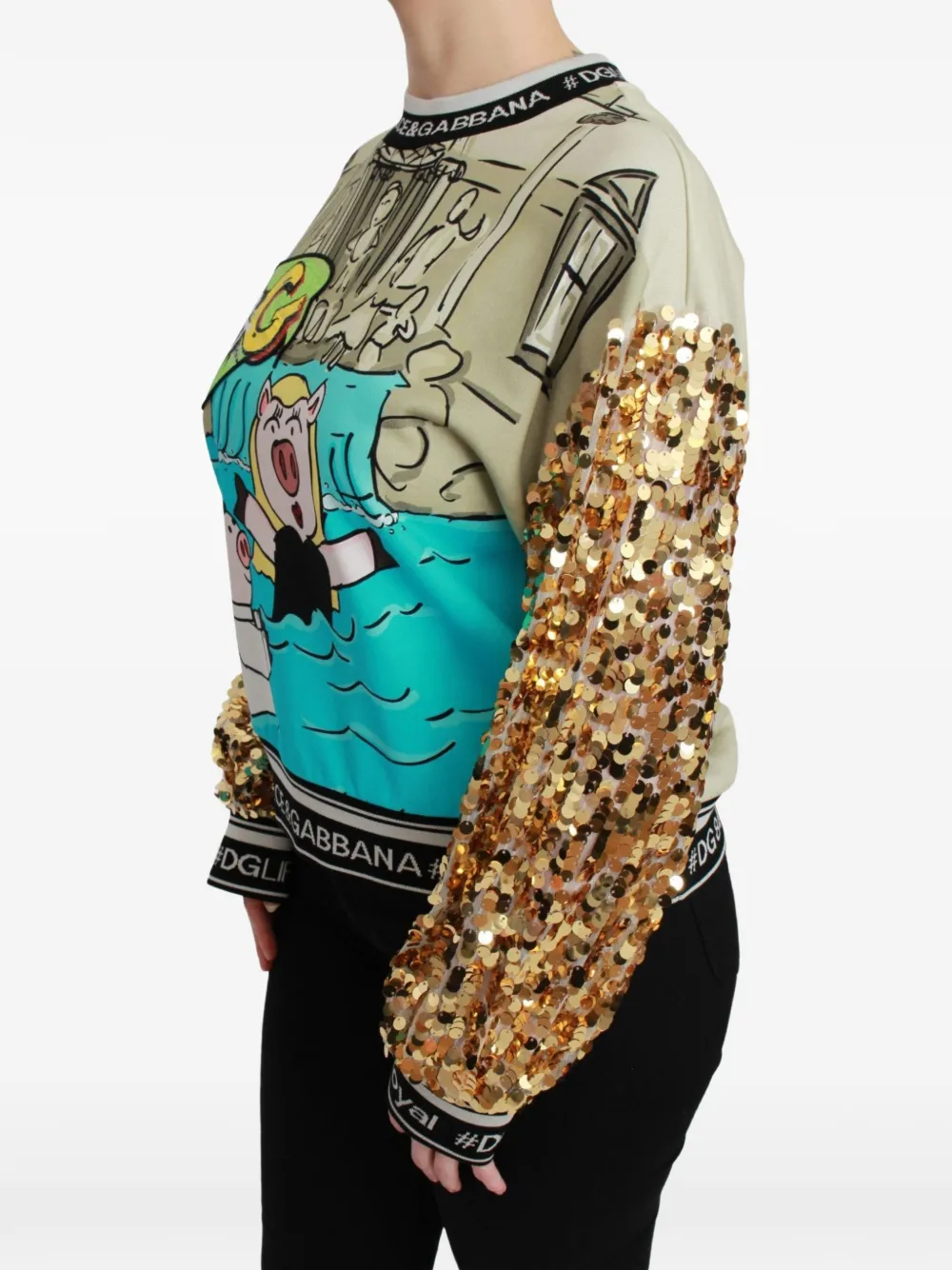 Dolce & Gabbana Trui verfraaid met pailletten en print Beige
