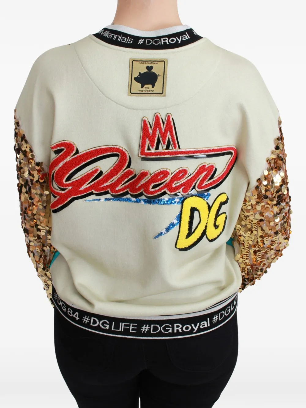 Dolce & Gabbana Trui verfraaid met pailletten en print Beige