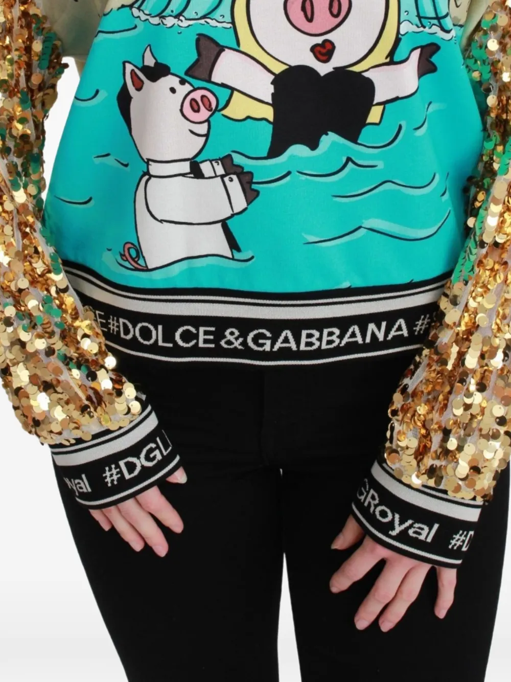 Dolce & Gabbana Trui verfraaid met pailletten en print Beige