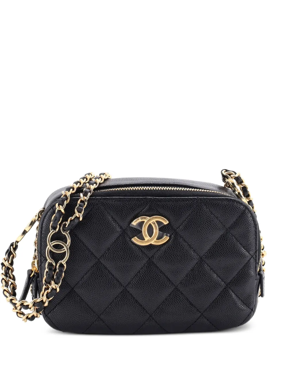 CHANEL Pre-Owned Borsa a tracolla CC You mini in pelle Caviar trapuntata con battente - Nero
