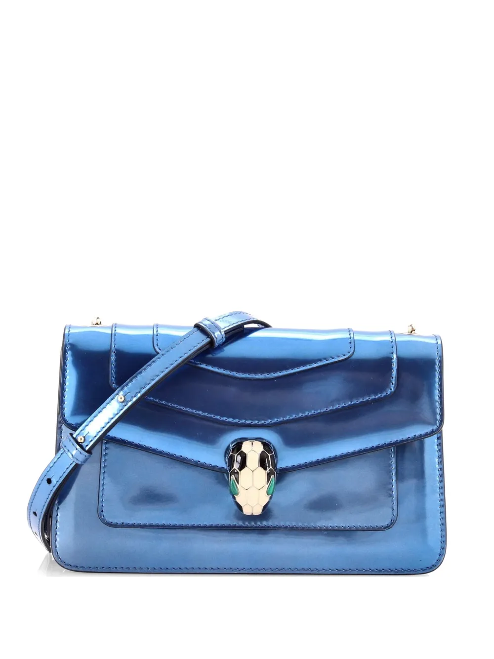 Bvlgari Pre-Owned Borsa a spalla Serpenti Forever piccola in pelle metallizzata - Blu