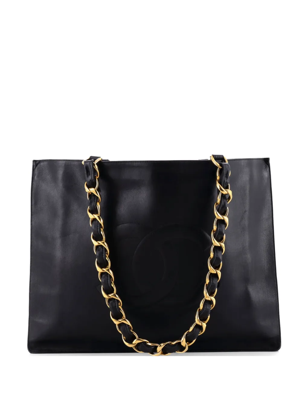 CHANEL Pre-Owned Borsa tote CC XL in pelle di agnello con catena - Nero