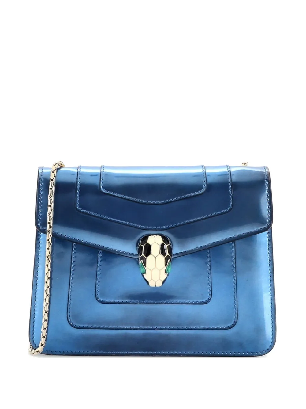 Bvlgari Pre-Owned Serpenti Forever Square Metallic Leather Small shoulder bag - Blu