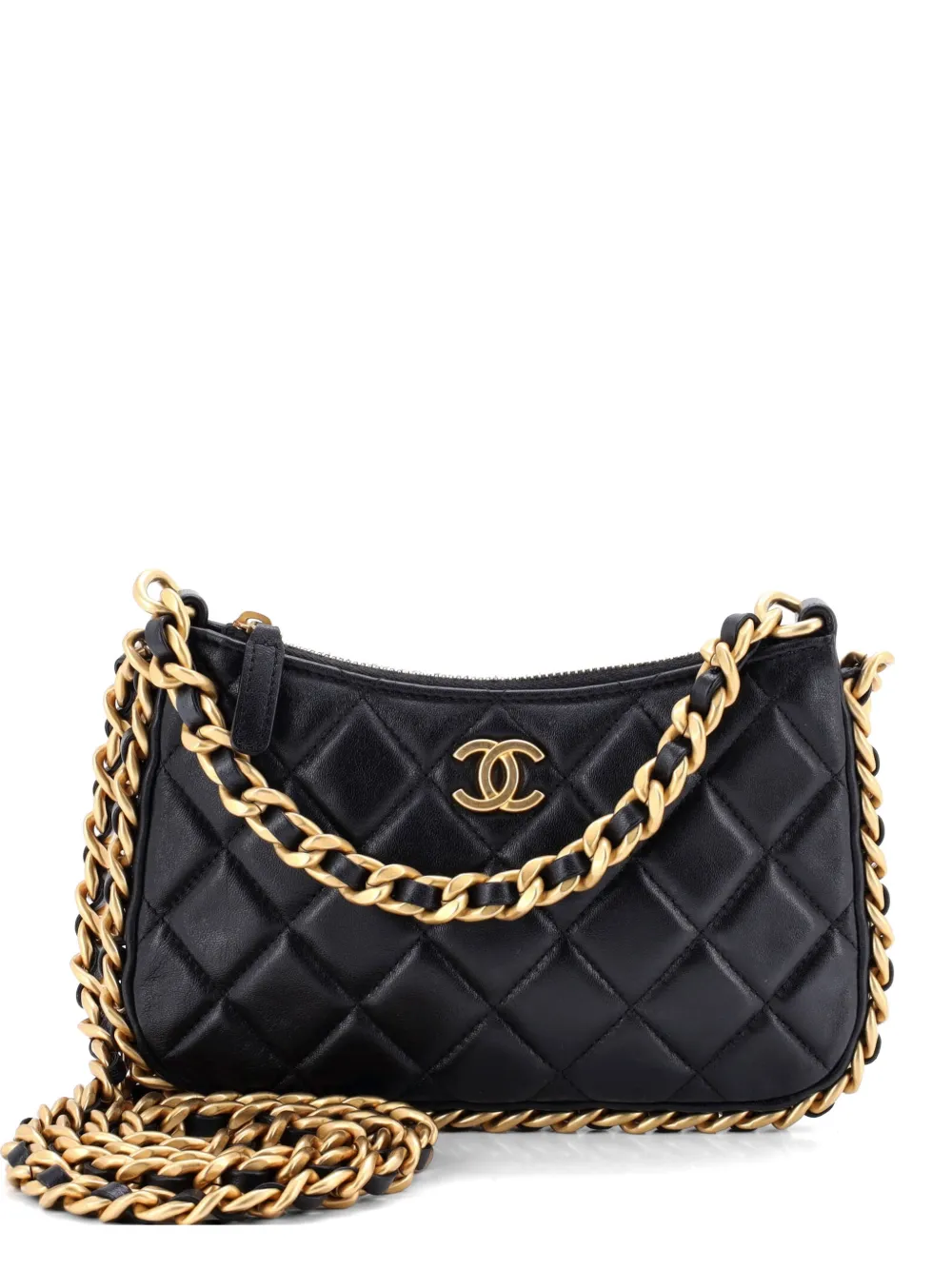 CHANEL Pre-Owned CC Chain Around Quilted Lambskin Mini hobo bag - Nero